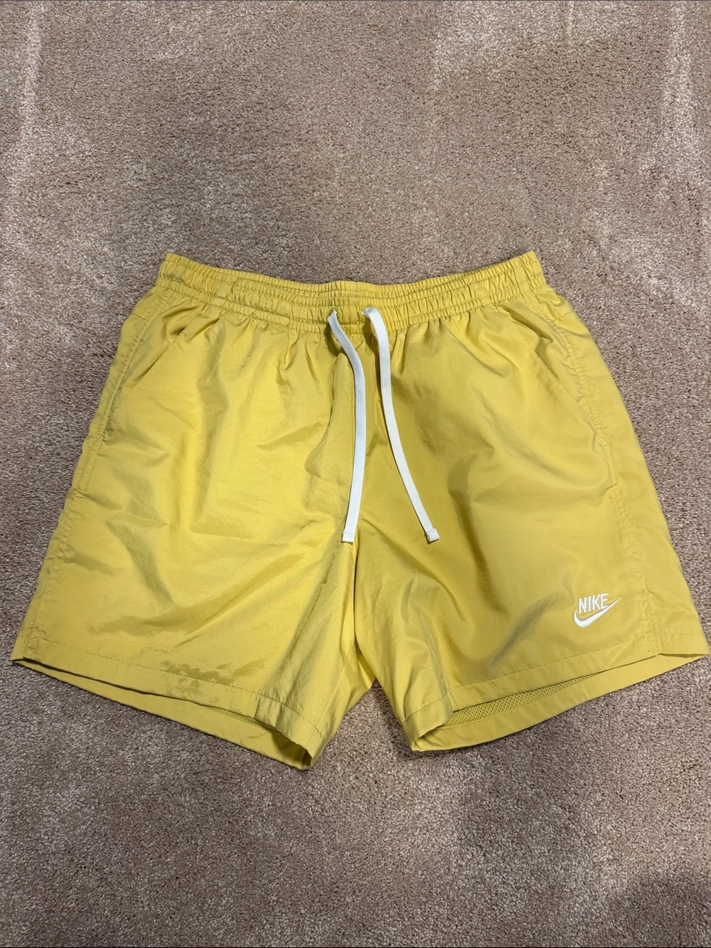 Nike Men’s Yellow Swim Trunks with White Drawstring